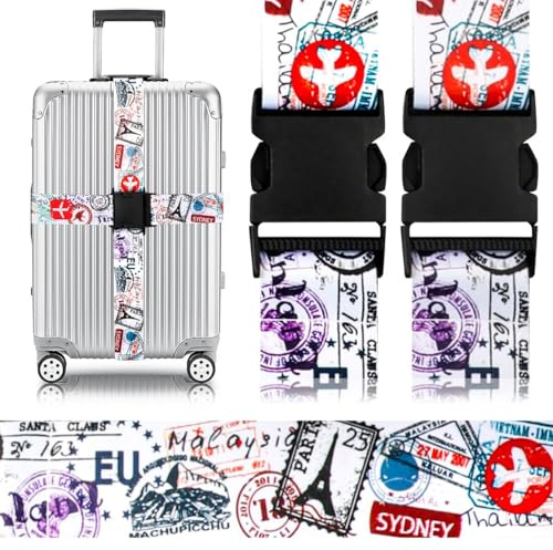 Adjustable Travel Luggage Strap Suitcase Belt Travel Bag Accessories 1.96 in W x 6.23 ft L (2 Pack-Journey)