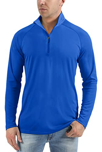 KEFITEVD Tops de Exterior con Protección UV para Hombre Camisas de Sol de Manga Larga Tops de Verano con Cremallera de 1/4,Azul Real,2XL