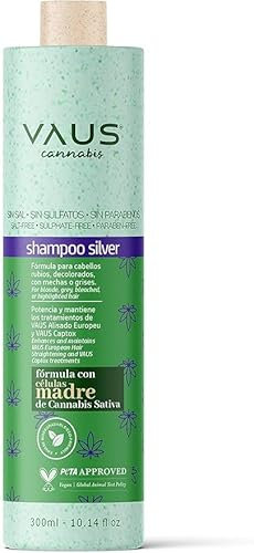 VAUS | Champú Natural Silver con Cannabis Therapy Technology - Shampoo sin Sal, Sulfatos o Parabenos - Tratamiento Vegano, Eco Friendly y con Envase Biodegradable - Pelo Rubio, Decolorado y Gris