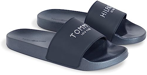 Tommy Hilfiger Claquettes Femme TH Glitter Pool Slide Sandales De Bain, Bleu (Desert Sky), 39 EU