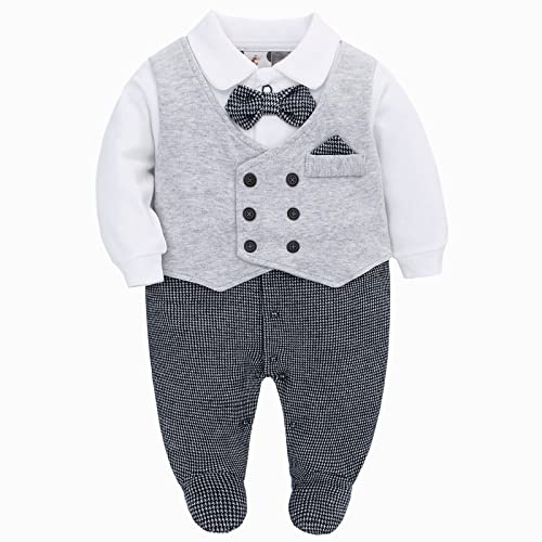 famuka bébé Barboteuse bébé garçon Smoking Costume Joueur baptême Mariage Parti Tenue Shooting Photo vêtements de bébé (Gris, 12M)