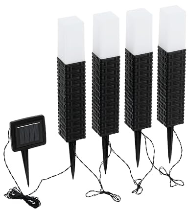 EGLO 4-pack solcells trädgårdslampor Z_Solar, väglyktor med jordspjut | solarlampor för utomhusbruk, trädgårdslampor, plast svart-vit, kallvit