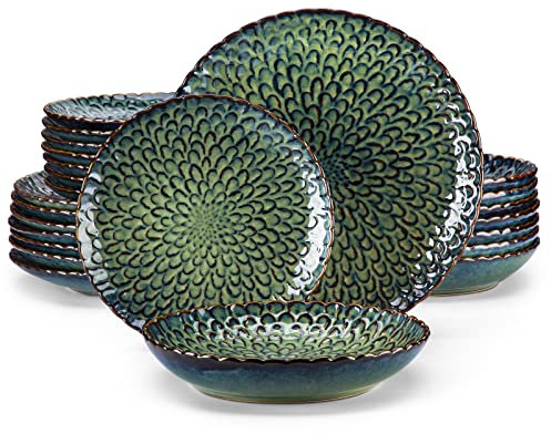 Vancasso Chrys Service de Table en Grès 24 Pièces pour 4 à 12 Personnes - Assiettes Plates, Creuses et à Dessert