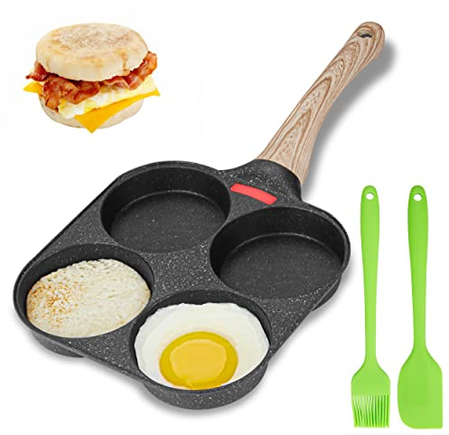 MyLifeUNIT Egg Frying Pan, 4-Cup Egg Pan Nonstick, Fried Egg Pan Skillet for Breakfast, Pancake, Hamburger, Sandwiches, Suitable for Gas Stove & Induction Cookware