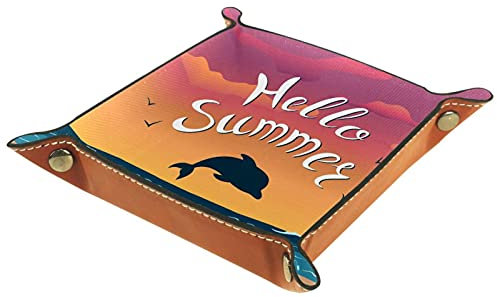 suojapuku Ledertablett,Leder Sunmm Meer Sonnenuntergang Delphin Tablett,Taschenleerer Tablett für Aufbewahrungsschlüssel-Münzen-Schmuckuhr