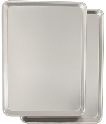 Commercial Quality Baking Sheet Pan Set, Natural Aluminum Cookie Sheet, Umite Chef Warp Resistant Baker's Half Sheet Pan, Large Thick Cookie Tray Pans for Baking, Roasting(2 Pack, 18X13In)