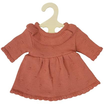 Heless 2490 - Puppenkleidung aus 100% Bio-Baumwolle, Strickkleid in Pfirsich für Puppen und Kuscheltiere der Größe 35-45 cm