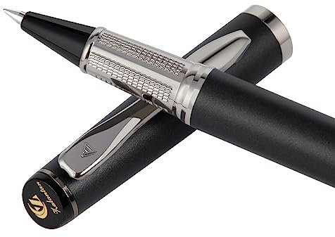 Tintenroller mit flüssiger Tinte,Metallstift, sanftes Schreiben, stilvolles Design, müheloses Schreiben, Luxus-Stifte mit Geschenketui für Männer und Frauen mit 2 Minen (Schwarz)