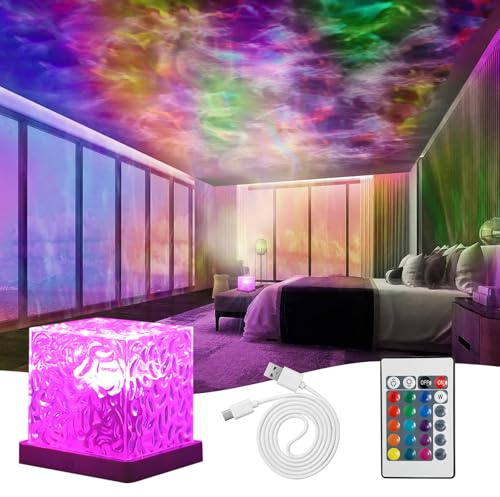 EAEVKPI Lampe projecteur océan et aurore boréale, télécommande, lumière de nuit avec lanière, étoiles plafond, 16 couleurs, luminosité réglable