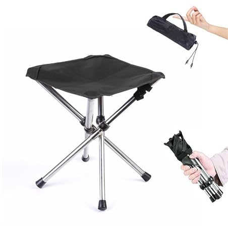 Tuwyii Tabouret de Camping, Tabouret Pliant Portable, Tabouret Pliable Télescopique, Mini Tabouret Pliable Tabouret de pêche pour Adultes Pêche Randonnée Jardinage et Plage (Noir, 32 cm)