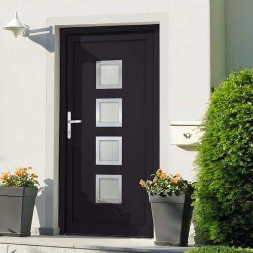 Gecheer Porta Ingresso Antracite 108x208 cm in PVC,Porta d'ingresso,Porta Esterna in PVC Porta in PVC per Negozio, Balcone, casa,Portoncino Ingresso Esterno,P3187854