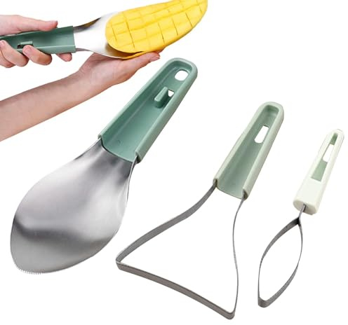 Mango Slicer Peeler, affettatrice mango e pitter, 3 tagliafrutta in acciaio, utensili da taglio per avocado, anguria, kiwi, papaya