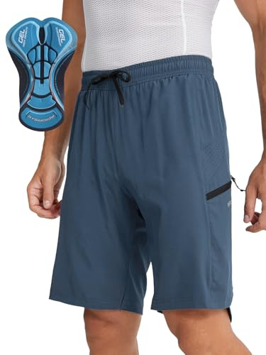 BERGRISAR Men's MTB Mountain Bike Shorts Padded Cycling Bike Shorts with Zipper Pockets Grey-Blue Size Medium