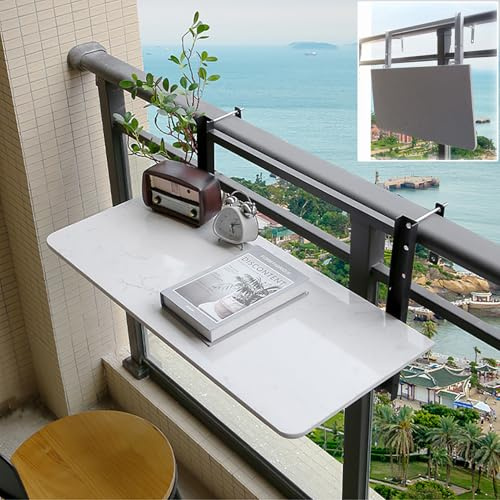 Tavolo pieghevole da balcone per ringhiere, regolabile in altezza, tavolo sospeso per esterni, design multicolore per balcone, patio, giardino, mobili salvaspazio