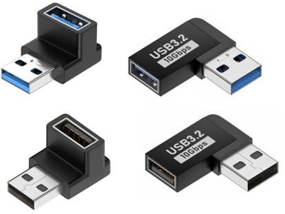 JZK 4 pezzi 10 Gbps Adattatore USB ad angolo retto ad alta velocità, adattatore USB A 3.2 maschio-femmina a 90 gradi, connettore estensione USB per telefoni, laptop, power bank