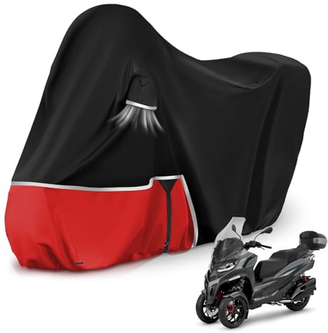 Bâche de Protection Moto, pour Piaggio mp3 400/500 (avec Coffre), Housse mp3 400 Housse mp3 500 Protection imperméable, résistante à l'hiver, en Tissu Oxford 420D, Noir et Rouge