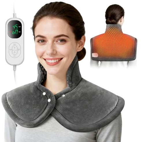 Charmofun Coussin Chauffant Cervicales Électrique, Tour de Cou Chauffant Cervicales avec 5 Niveaux de Température et Arrêt Automatique 0,5–2 h, Chauffe pour Épaules et Nuque, Idéal pour les Parents