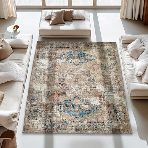 Alfombra oriental de Carpido para sala de estar, dormitorio - Tejido plano suave para interior - Alfombra de pelo corto esponjosa - Alfombra moderna vintage, 120 x 180 cm