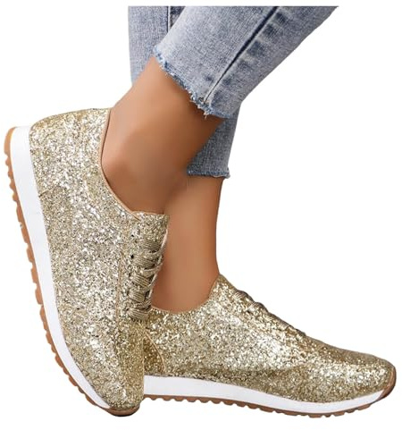 Nuqqichongtian Sneaker con glitter da donna, scarpe da ginnastica da sposa, leggere, con paillettes metalliche, con plateau e plateau, per attività all'aperto, scarpe da tennis, comode scarpe da