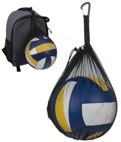 Quilax 1 styck nylonbollnät, bollväska för 1 boll, bärbar hopfällbar, bollväska med karbinhake och dragsko, kan fästas på en skolväska för basket, fotboll, volleyboll