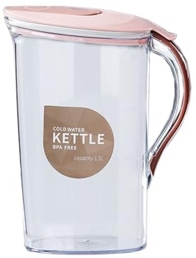 Caraffa bollitore per bevande refrigerate – Design compatto a corpo stretto da 1,5 litri, coperchio a prova di fuoriuscite, sisteme di versamento a flusso regolare, recipiente di raffreddamento in pla