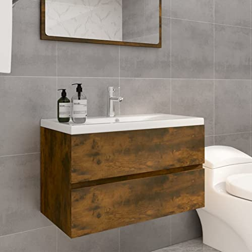 Lumanois Mueble de baño con Lavabo Madera contrachapada Roble Ahumado,Mobiliario,Tocadores,Tocadores de baño,34.12kg-3120342