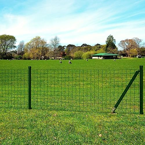 Juego de valla de jardín con postes y estacas, 8 m de acero de malla de alambre en verde como juego de valla europea