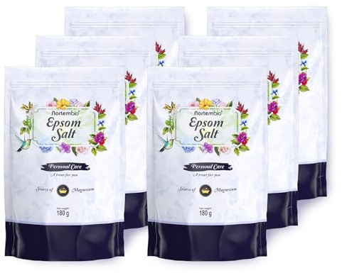 Nortembio Set Sales de Epsom 100% Puras - Kit Bienestar 6 x 180g para Baño Detox, Relajación Muscular y Cuidado de la Piel + eBook con Usos y Consejos