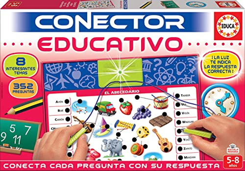 Educa - Conector Educativo para niños | 8 Temas con más de 240 Preguntas | Juego Educativo electrónic con luz Que Indica si la Respuesta es Correcta. +5 años (17203)