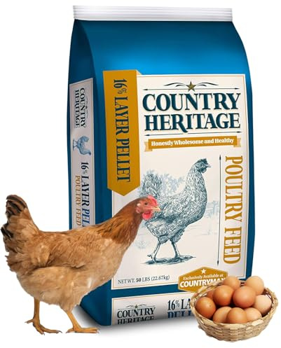 Country Heritage Hen Egg Layer Pellet 50lbs - 16% Protein Chicken Feed for Increased Egg Production & Strong Eggshells, High Protein
