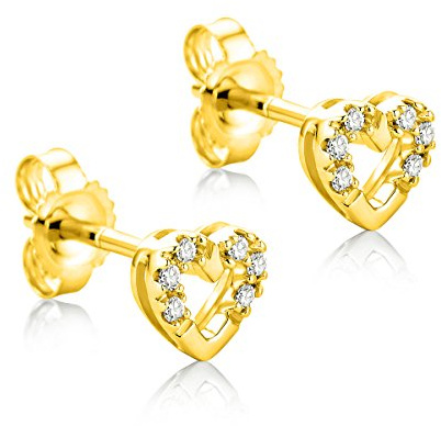 Orovi Schmuck Damen 0,06 Ct Diamant Herz–Ohrstecker mit 12 natürlichen Diamanten im Brillantschliff in einer Krappen Fassung Zeitlose klassische Ohrringe aus Weißgold 9 Karat (375) Gold