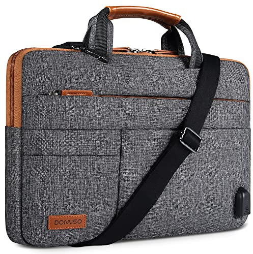 DOMISO Bolsa de hombro impermeable para computadora portátil con puerto de carga USB externo para Ultrabook, Chromebook, Netbook, Samsung, Lenovo, Acer [17 - 17,3 Pulgadas - Oscuro Gris]