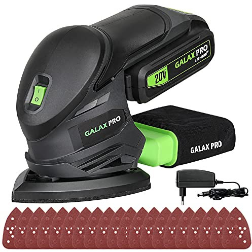GALAX PRO Lijadora de Detalle Mouse 20V con Bolsa de Filtro,Velocidad 12,000 RPM Lijadora Madera incluye batería y cargador,20 Papeles de Lija