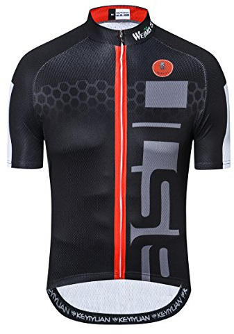 New Pro Full Zipper Men's Cycling Jersey Short Sleeve Riding Shirt Large C Black