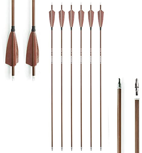 SHARROW 6 Stück Pfeile, 32 Zoll Carbonpfeile Bogenpfeile Jagdpfeile Spine 340/400/500/600 mit 4'' Feder für Bogenschießen, Recurvebogen, Langbogen und traditionellen Bogen (Spine 600)