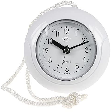 MPM Quality Orologio da bagno in plastica, movimento al quarzo Sweep, impermeabile 3-5 ATM, bianco, diametro 135 mm, adatto anche per esterni e come orologio da bagno, orologio da piscina, orologio da