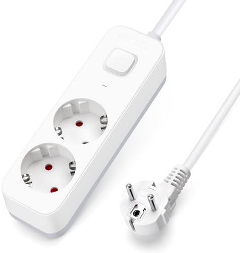Aigostar Steckdosenleiste 2 fach mit Schalter, Mehrfachsteckdose mit Kindersicherung, Verteilersteckdose mit 1.5 m Kabel