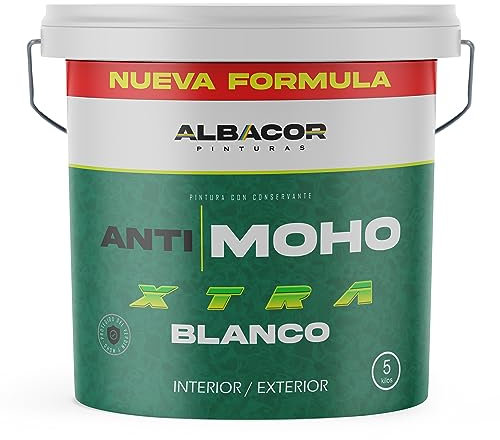 ALBACOR XTRA Pintura Antihumedad Interior - Exterior -5KG-, (Blanco Mate), Pintura Antimoho Para Techos, Baños, Cocinas, Poco Salpicado, Evita la Aparición de Moho (5 Kilos)