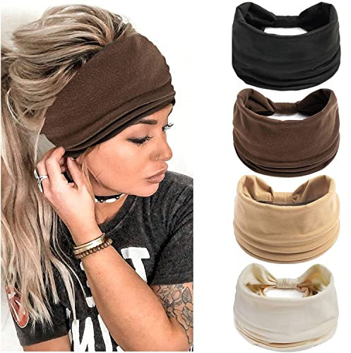 4 Stück Breite Damen-Stirnbänder, Modische Rutschfeste Elastische Haargummis, Geknotete Yoga Stirnbänder Für Laufen, Fitnessstudio, Sport, Schweißabsorbierend