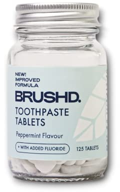 Brushd. Waterless Toothpaste Tablets, Cool Natural Ingredients, Lightly Foaming, Added Fluoride, Plastic-Free Packaging, Vegan & Cruelty Free, 125 Tablets (Peppermint)