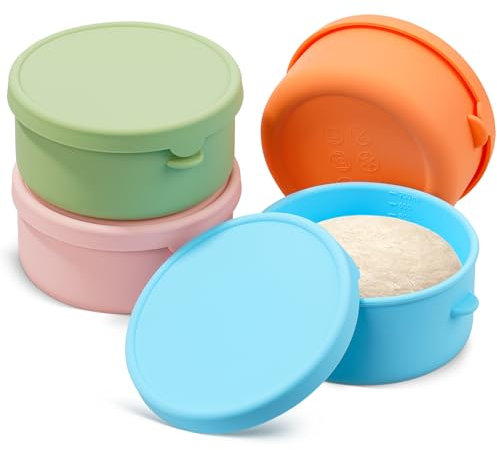 BEZORR Pizzaballenbox 4 Stück, 700ml Pizza Teig Korrekturlesen Box,Pizza Box aus antihaftendem Silikon, Pizzateigbehälter, Teigballenbox,Pizzaballenbox mit Deckel für Heimische Küche Restaurant