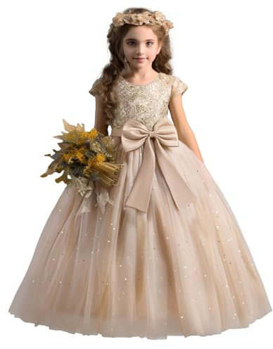 TTYAOVO Girl Flower Dress Wedding Party Princess Lace Gown Size 120 (4-5 Years, 53 Champagne)