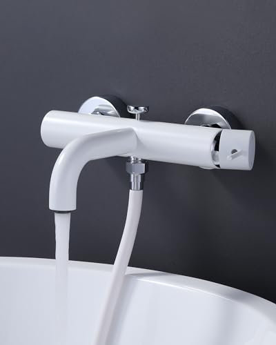 ARCORA Badewannenarmatur, Mischbatterie Badewanne aus Kupfer mit wassersparendem M24 Wandmontage Duscharmatur, weiß