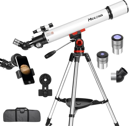 MEEZAA Telescopio, Telescopio Astronómico Adultos Profesional, 70/700mm Telescopios Refractor para Adultos y Principiantes, Portatil y Potente 28x-210x con Trípode, Adaptador de Teléfono y Bolsa