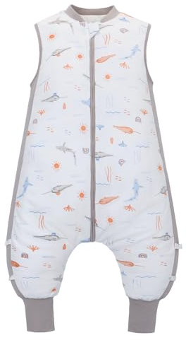 HyAdierTech Babysovsäck med fötter, året runt-sovsäck baby 2,5 TOG, babysovsäck med ben, 100 % bomull pyjamas för pojkar och flickor från 12 månader till 2 år, 80 cm grå
