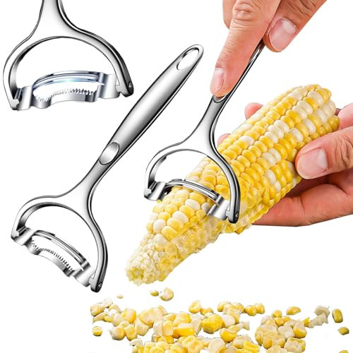 lomdung 2 Pezzi Pelapatate per Mais con Impugnatura Ergonomica, Pelapatate Affilato con Foro, Pelapatate per Asparagi, Pratico Utensile da Cucina, Pelapatate Rapido, Pelapatate per Frutta e Verdura