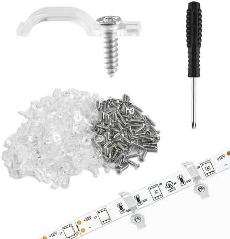 Confezione da 100 attacchi porta striscia LED, porta striscia LED, clip striscia luminosa trasparente, clip fissaggio LED, clip striscia LED per catenelle da 10 mm, clip porta accessori striscia LED