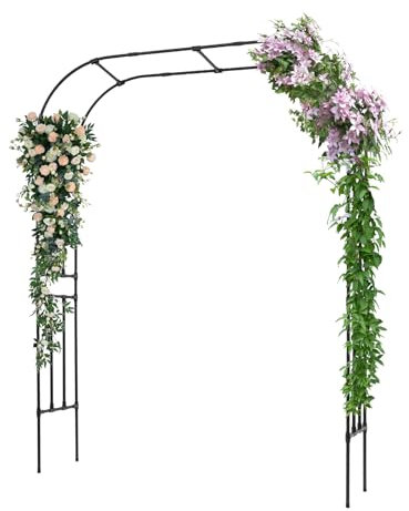Arco para rosas de metal, arco de jardín con tapa protectora y patrón retorcido, para decoración de jardín y decoración de escaladores (negro, 240 x 180 x 40 cm)