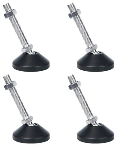 BORDSTRACT M14 Machine Leveling Feet | D60 M14 L150 4Pc | Rubber Metal | Swivel Base for Camber, Twist-to-Lift | For Workbench CNC Mech Equipment, Fits M14 Inserts, Check Leg ID >60 / Stem Depth