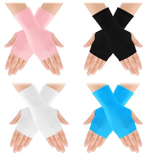 4 Paia Guanti Donna Sunblock Senza Dita per Protezione Solare UV Donna Sunscreen Fingerless Gloves Guanti da Polso Leggeri Senza Dita Ragazze Protezione Solare Antiscivolo Guida all'aperto Estate